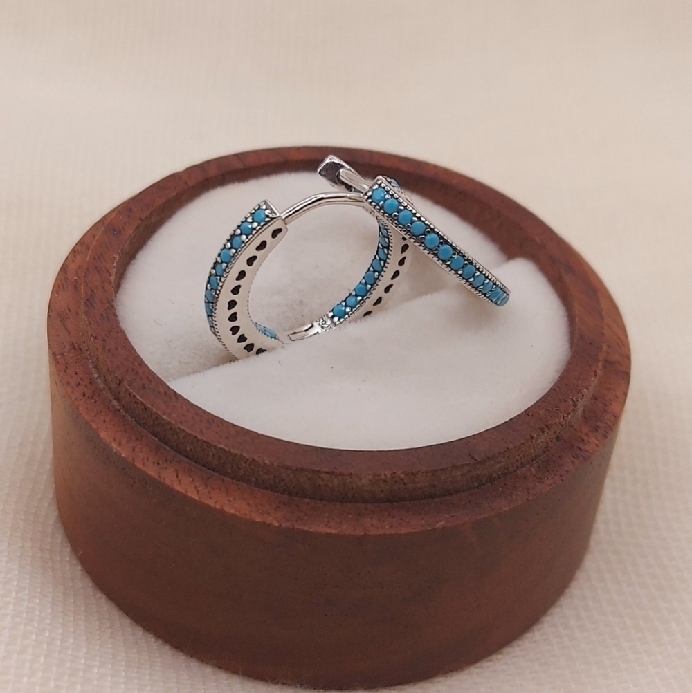 925 Sterling Silver Turqouise Blue Hoop Earring